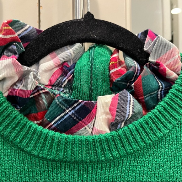 CROWN & IVY Green 2Fer Plaid Ruffle Trim Sweater PS Holiday Sweater - Picture 5 of 9